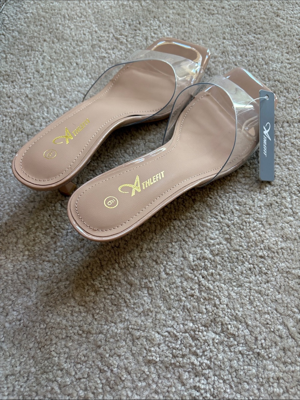 Athlefit Clear Strap Nude Block Heel Slides